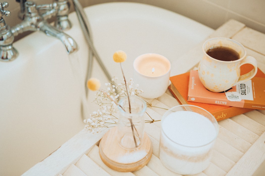 A relaxing bath set-up to help people with self-care after experiencing depression or anxiety