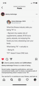 A screenshot of social media about fitness and the harms of social media. Represents the need for mental health counseling to understand how social media affects your mental health in Katy, TX 77494